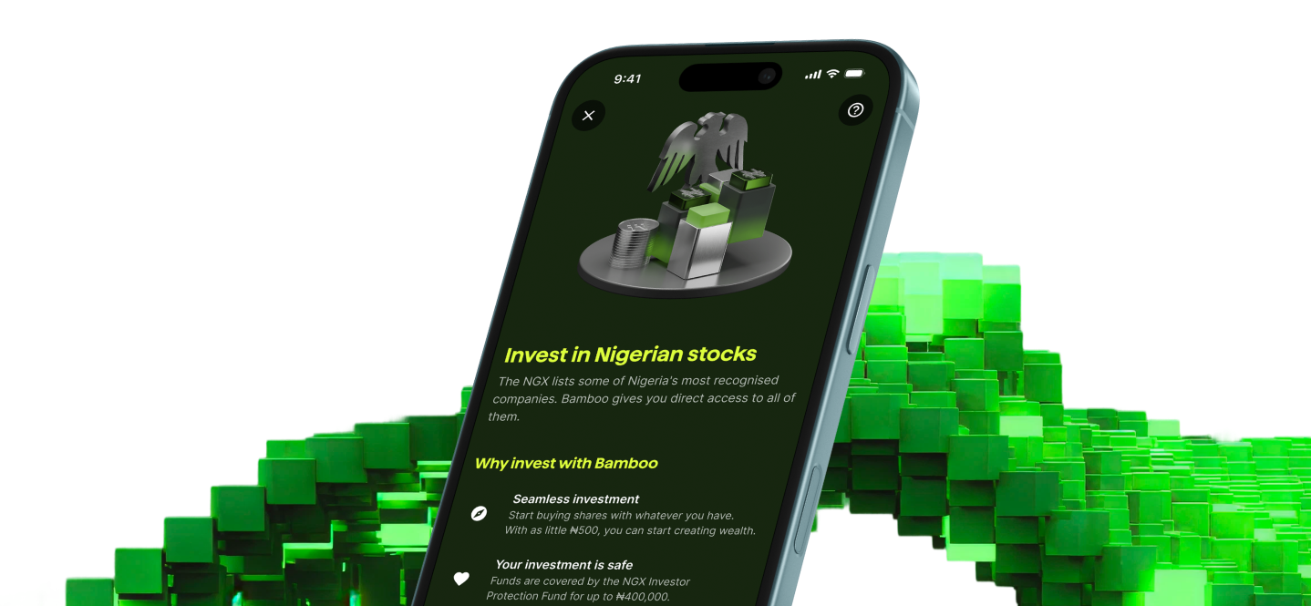 Bamboo app showing Nigerian stocks on a phone
